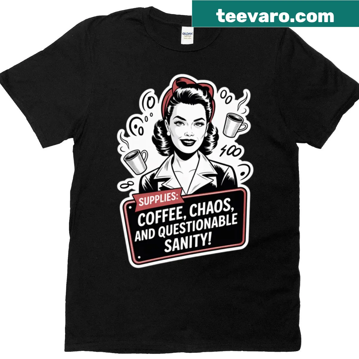 Oversized T-shirt with coffee chaos and sanity theme — on a men's t-shirt