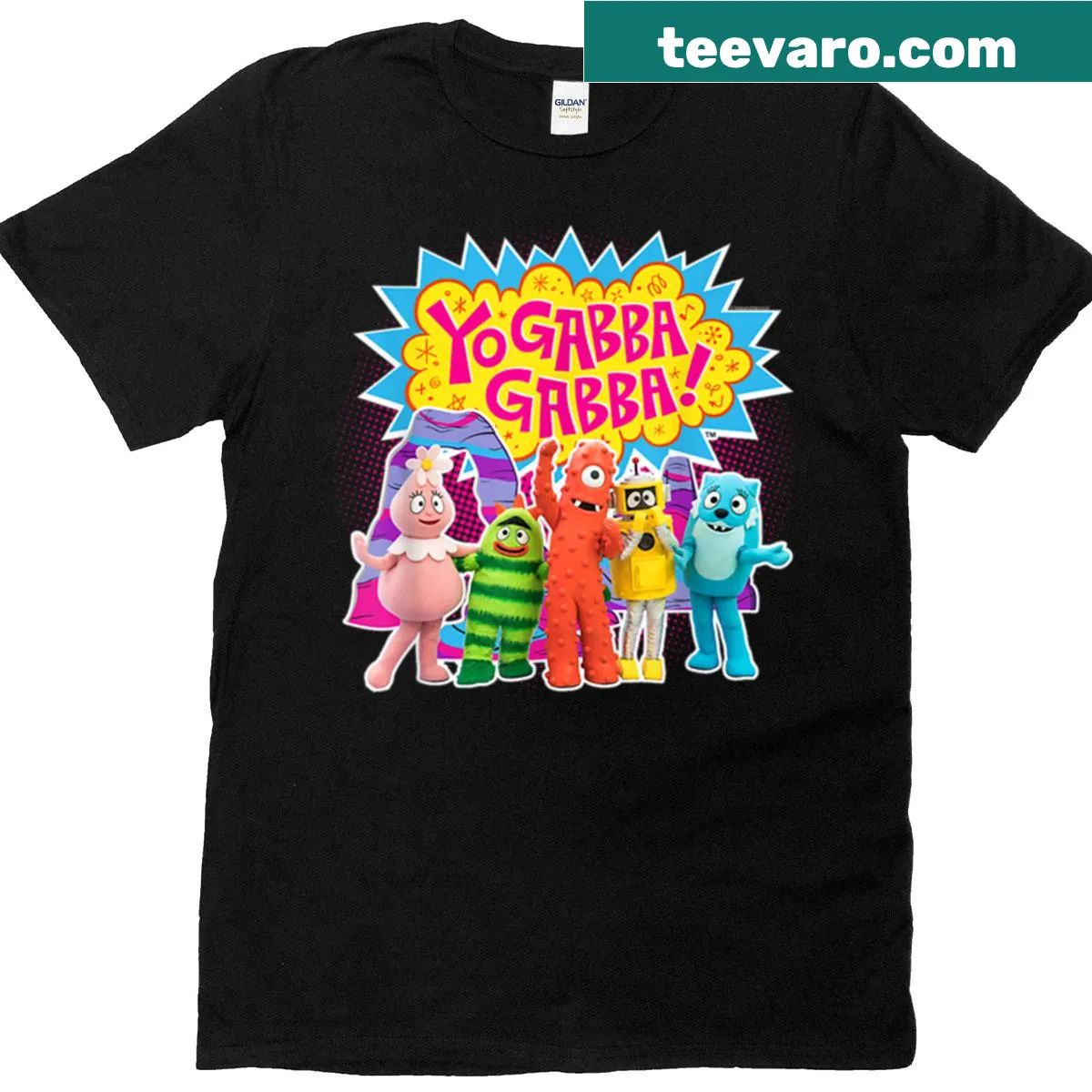Illustrative character cutouts from a TV show on a t-shirt — on a men's t-shirt