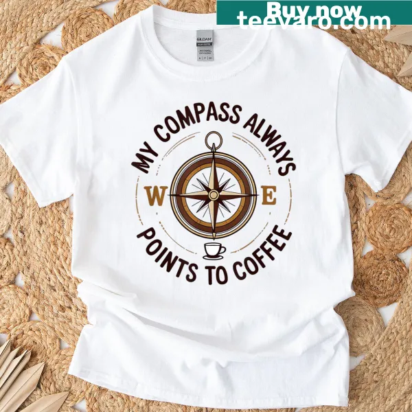Compass-themed coffee graphic on a teacher t-shirt