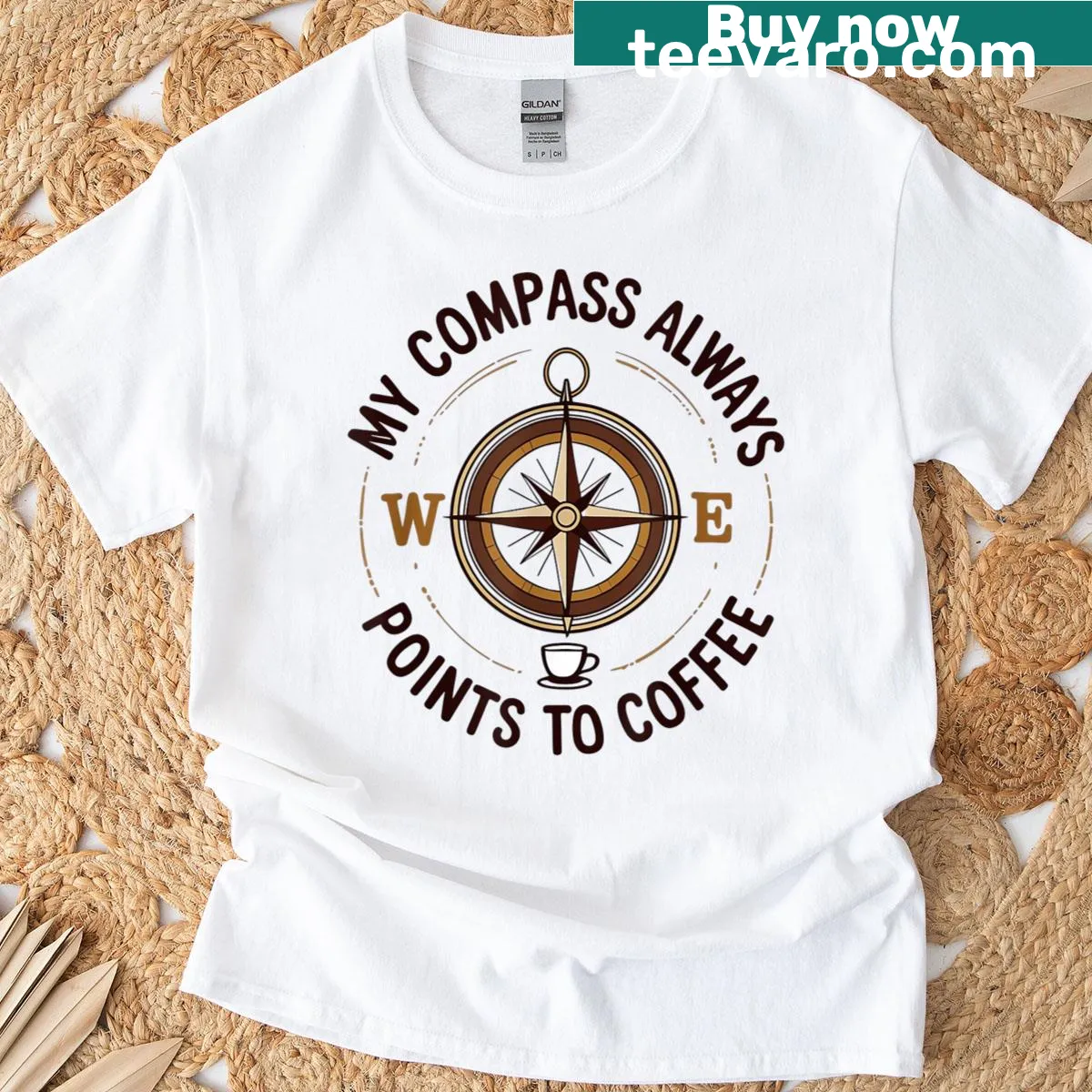 Compass-themed coffee graphic on a teacher t-shirt — on a men's t-shirt