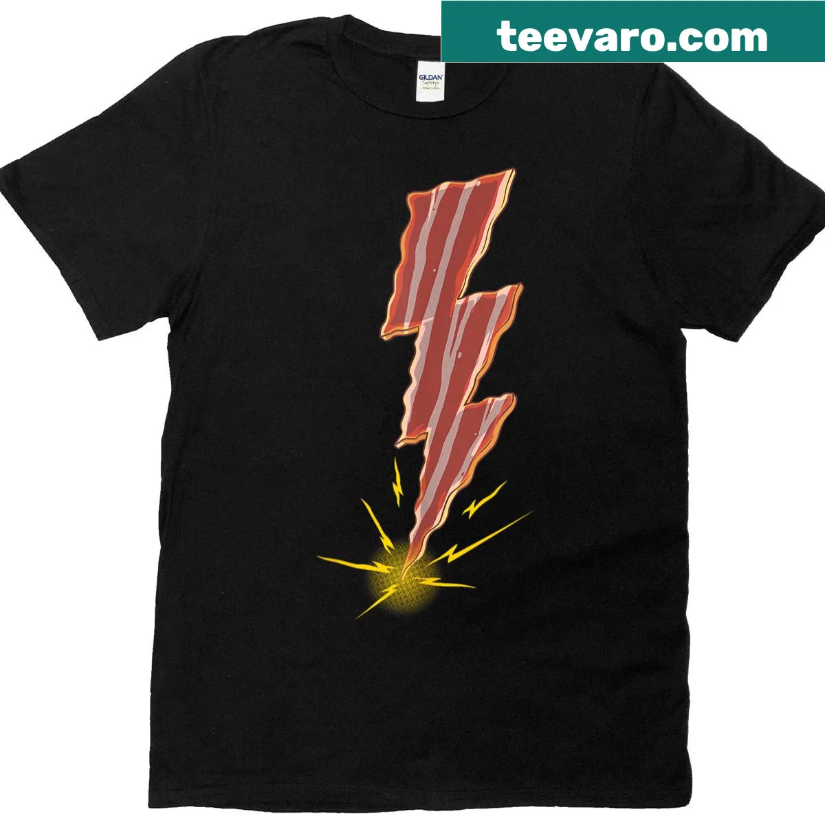 Bacon-themed illustrated design on a t-shirt — on a men's t-shirt
