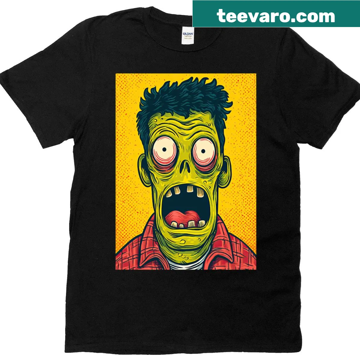 Cartoon design of an undead teen on a t-shirt — on a men's t-shirt