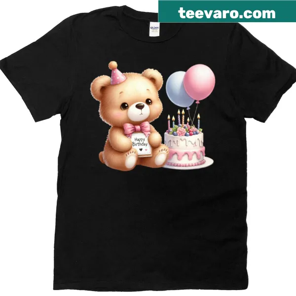 Polar bear presenting a birthday cake in a whimsical design