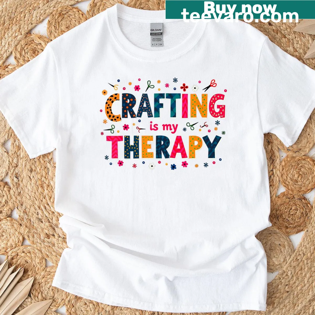 Hand-lettered design stating 'Crafting is my therapy' — on a men's t-shirt