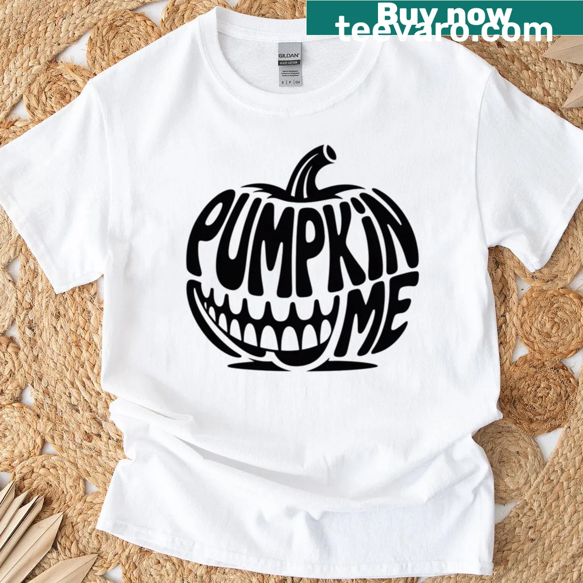 Oversized T-shirt with a creepy pumpkin grin design — on a men's t-shirt