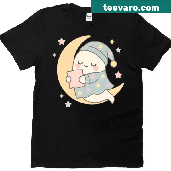 Adorable ghost in pajamas graphic on t-shirt