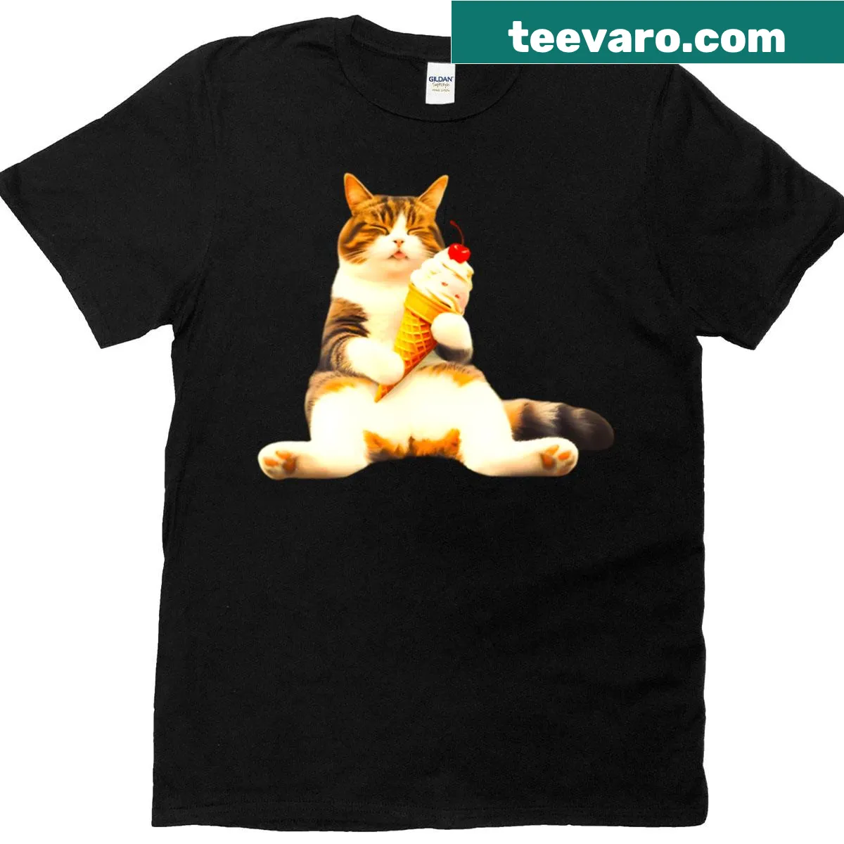 Cute cat napping on an ice cream cone T-shirt — on a men's t-shirt