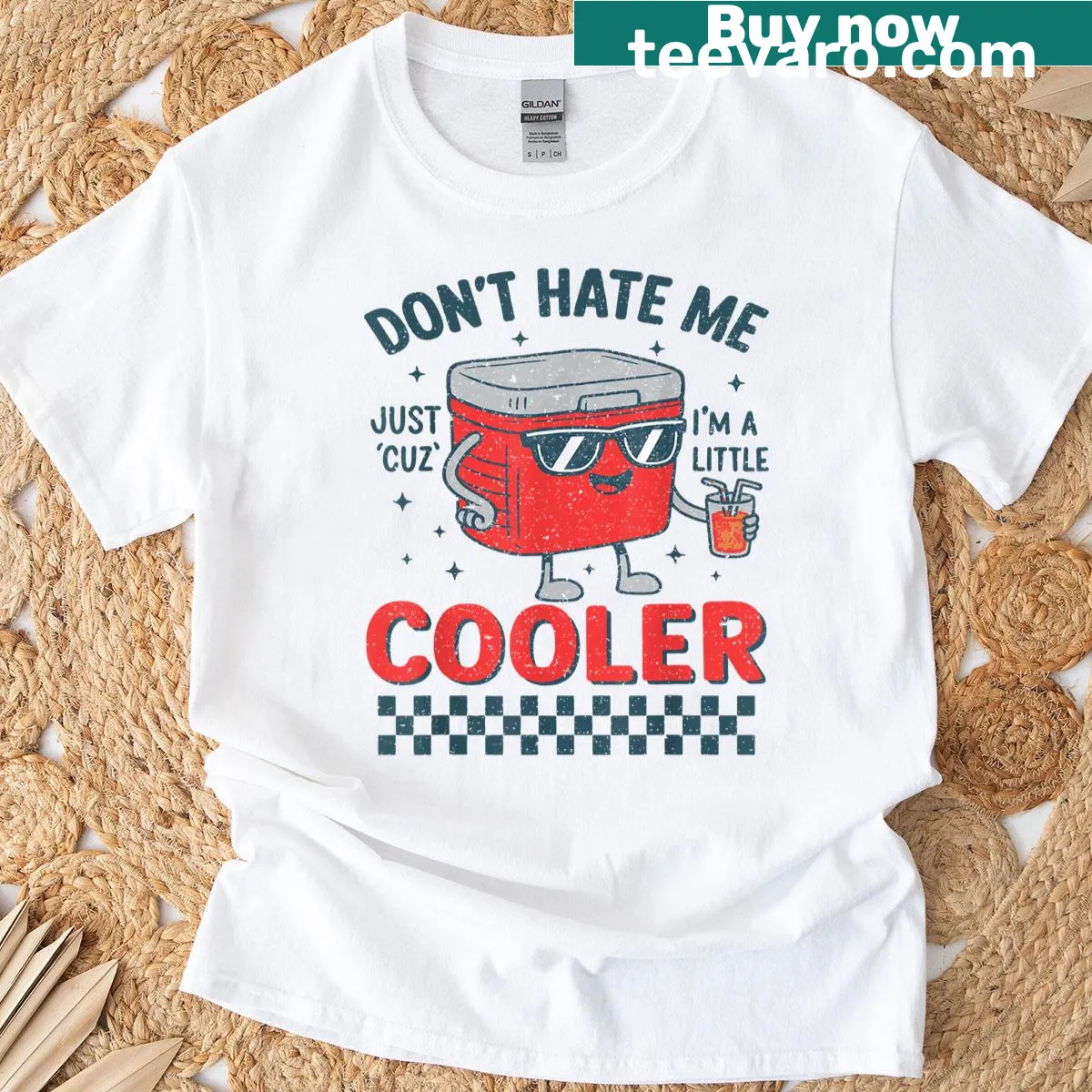 Funny camping t-shirt with a playful phrase about being cooler — on a men's t-shirt