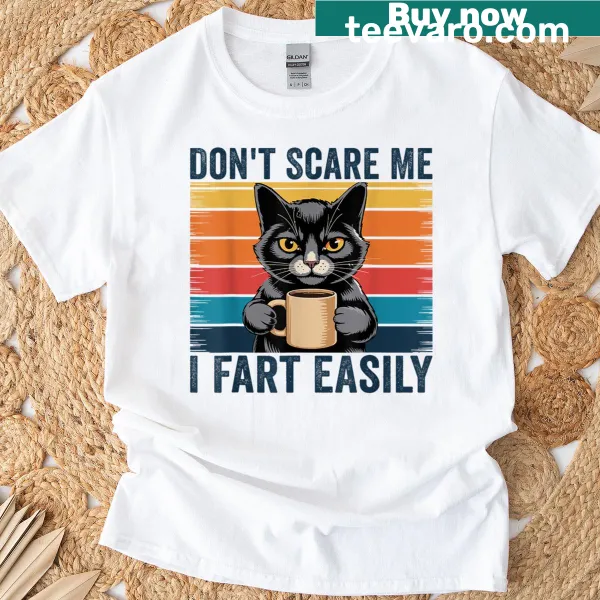 Funny cat-themed t-shirt with the phrase about farting.