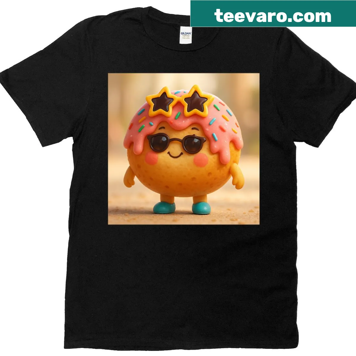 Cartoon donut detective character with a magnifying glass — on a men's t-shirt