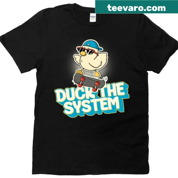Bold text design saying duck the system in an oversized style