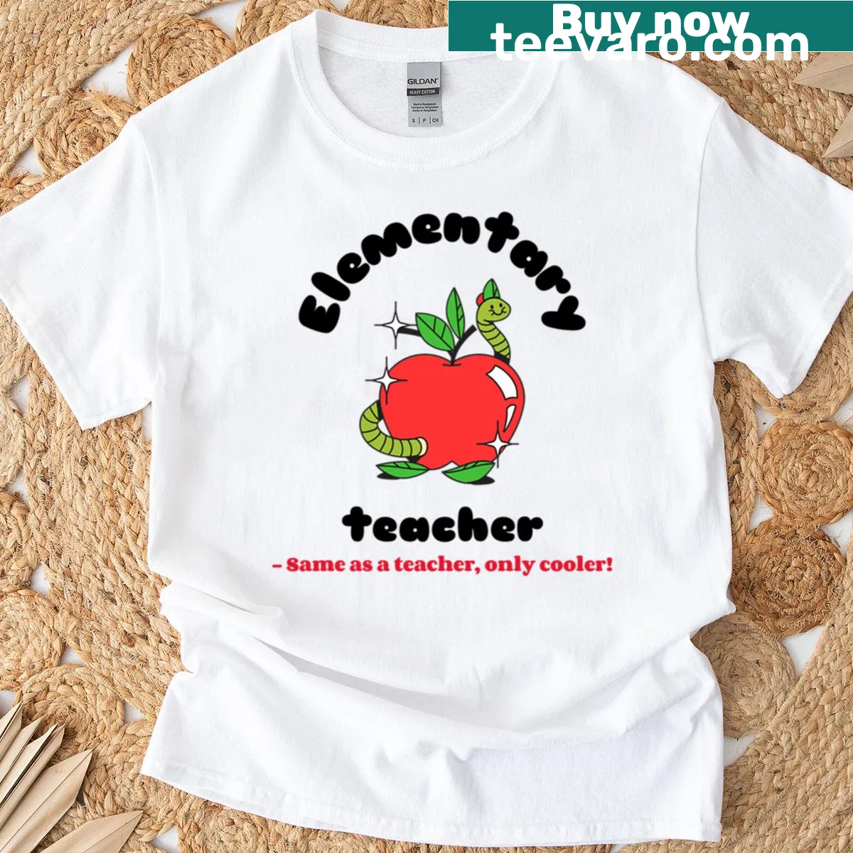 T-shirt with playful typography stating 'Elementary Teacher Same As A Teacher Only Cooler.' — on a men's t-shirt