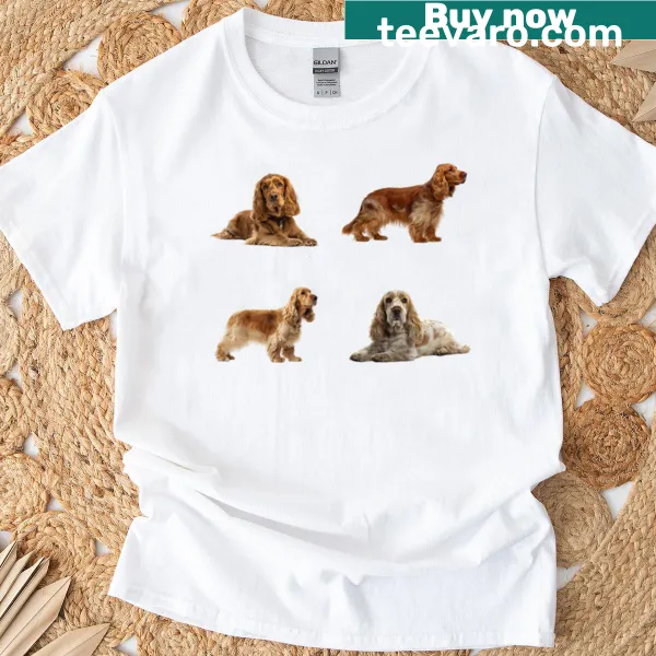 T-shirt featuring an illustration of an English Cocker Spaniel dog.