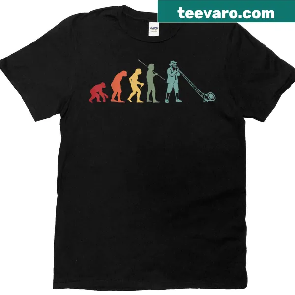 Vintage illustration of an alphorn player on a musician t-shirt