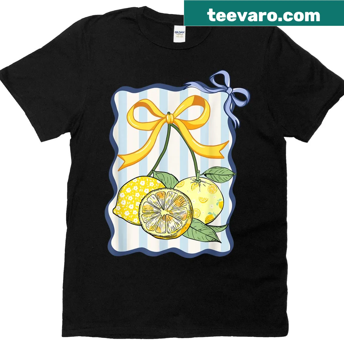 Lemon graphic T-shirt with bow design for women — on a men's t-shirt