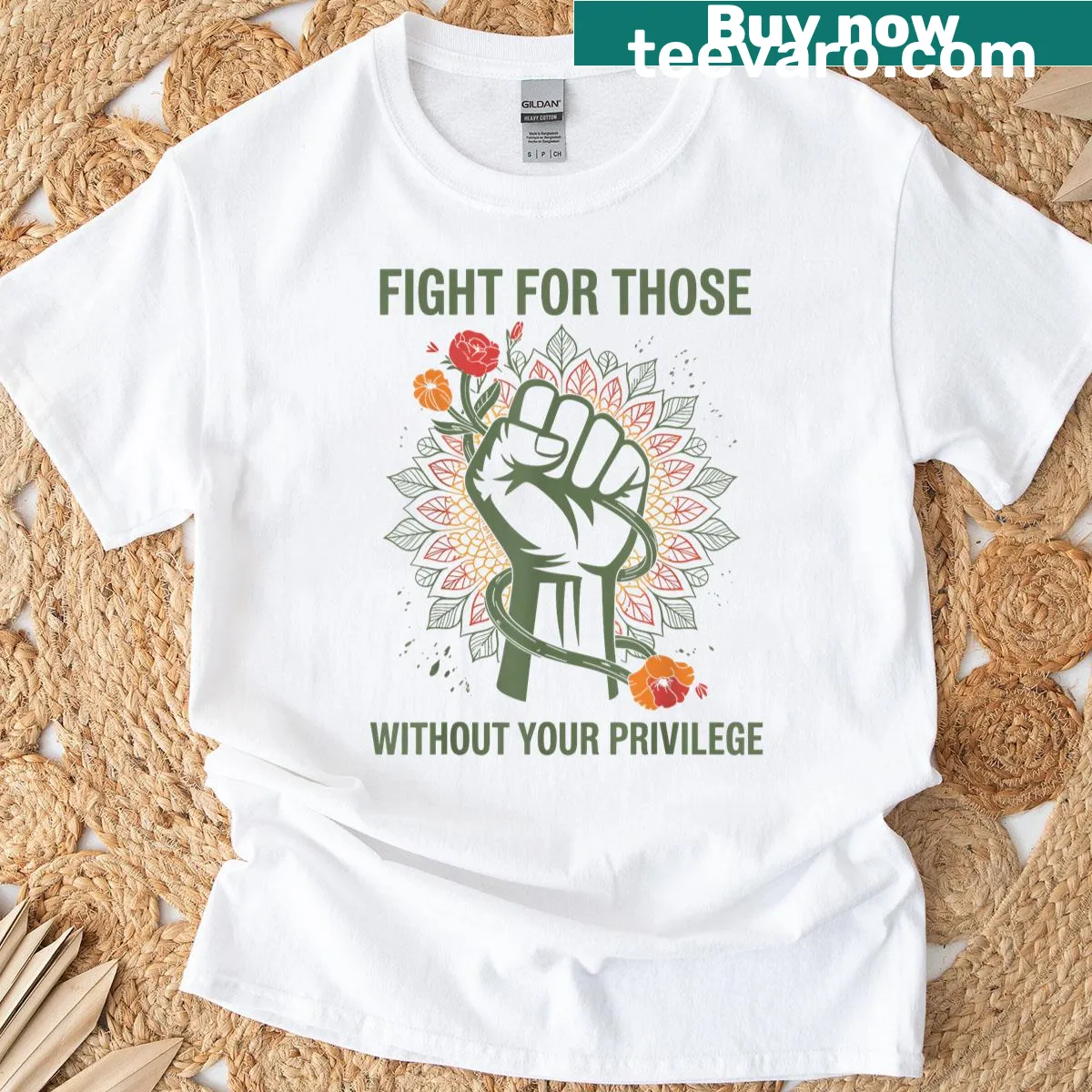T-shirt with bold text advocating for social justice and equality — on a men's t-shirt