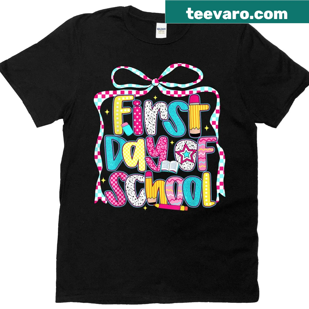 Preppy graphic celebrating the first day of school for teachers — on a men's t-shirt