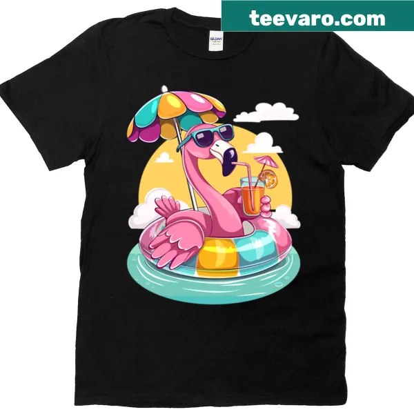 Cartoon flamingo lounging with a drink in a fun graphic