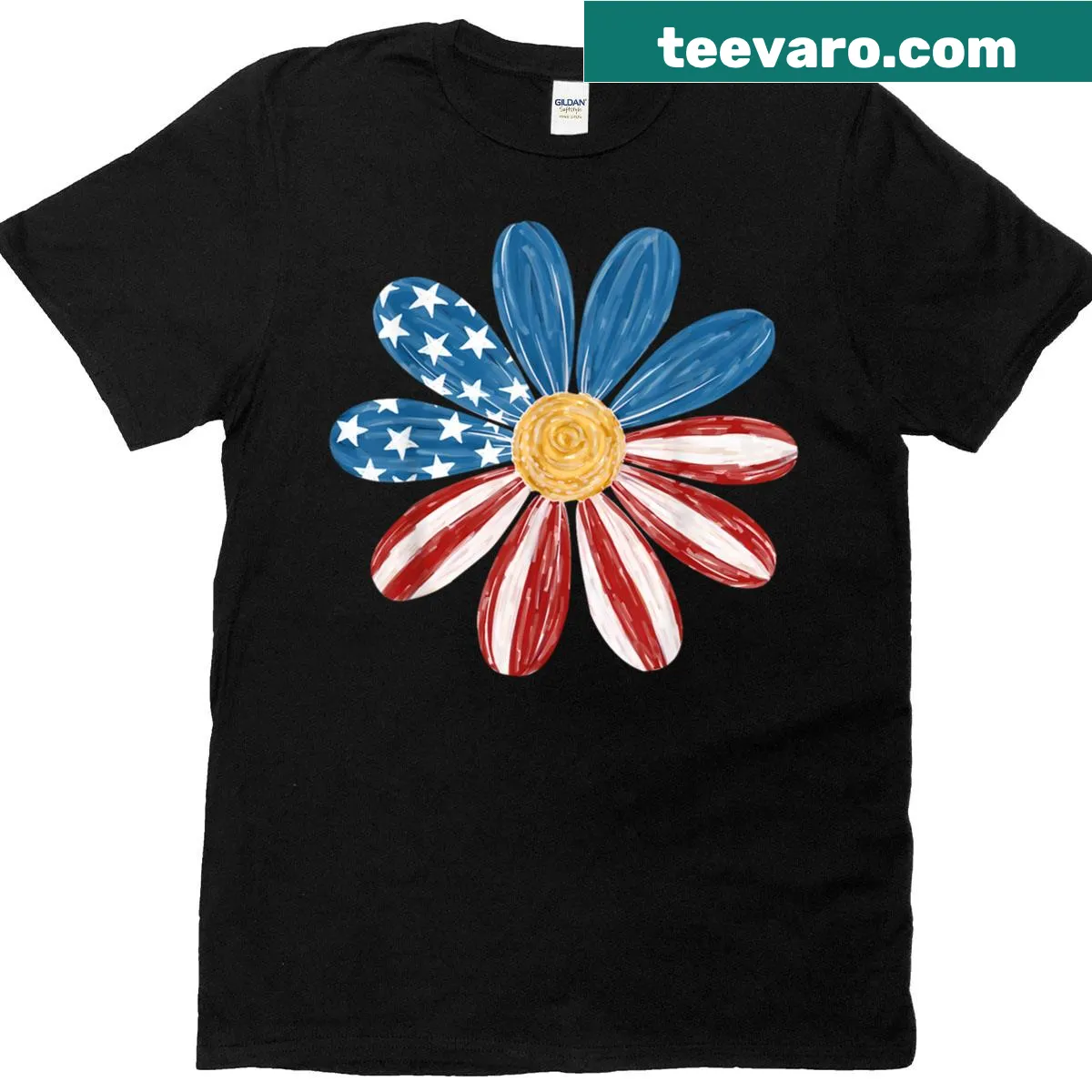Floral American flag design T-shirt for women and girls — on a men's t-shirt