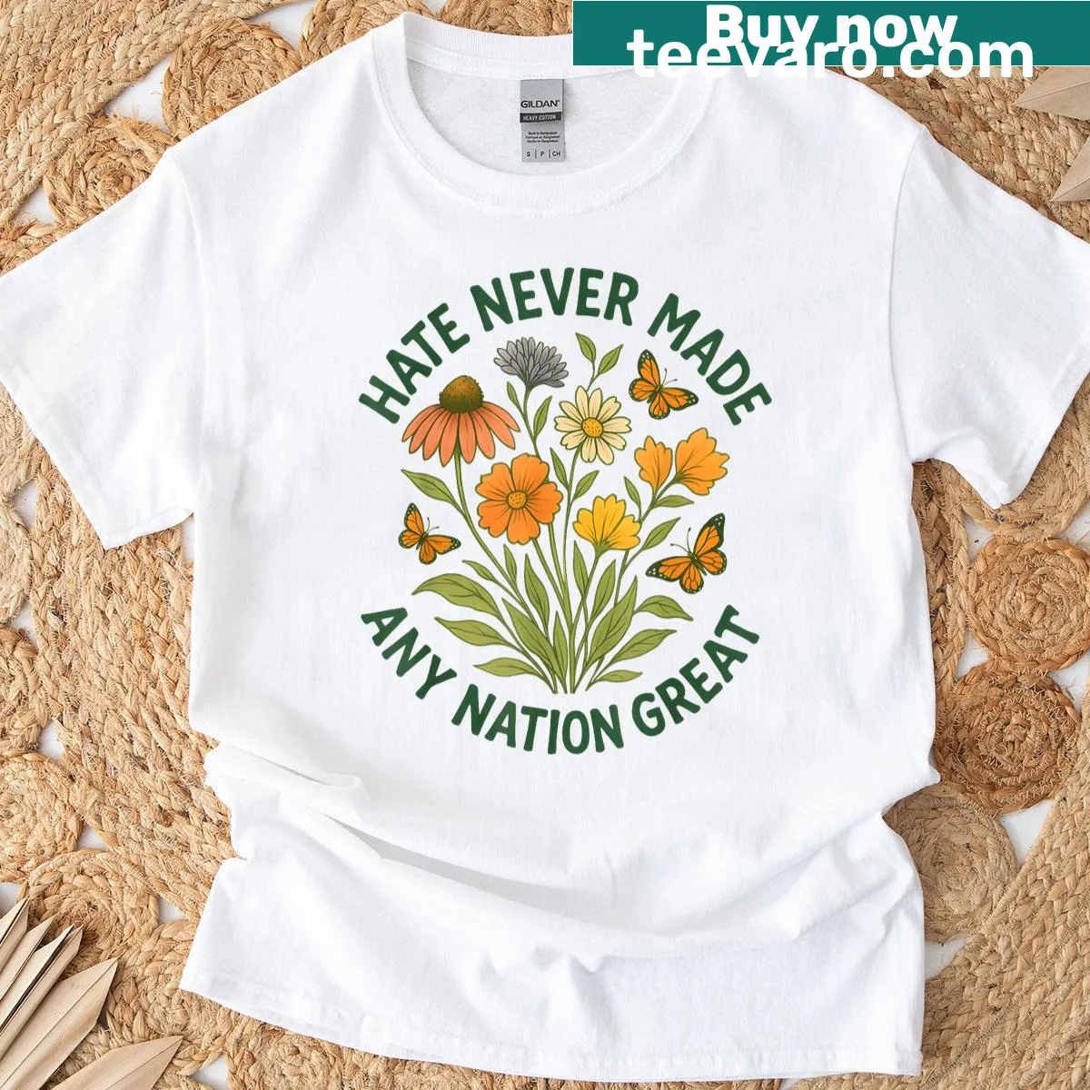 T-shirt with floral butterflies and a political theme — on a men's t-shirt