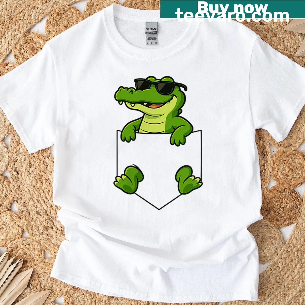 Cute alligator in a pocket illustration on kids' T-shirt — on a men's t-shirt