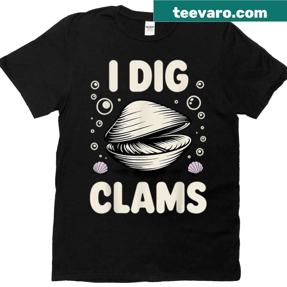 T-shirt featuring a funny clam digging design for beach lovers — on a men's t-shirt