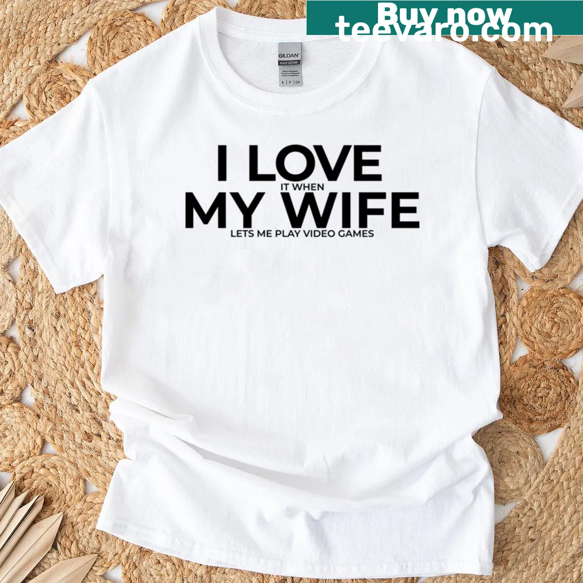 Graphic tee with humorous text about gaming and marriage. — on a men's t-shirt