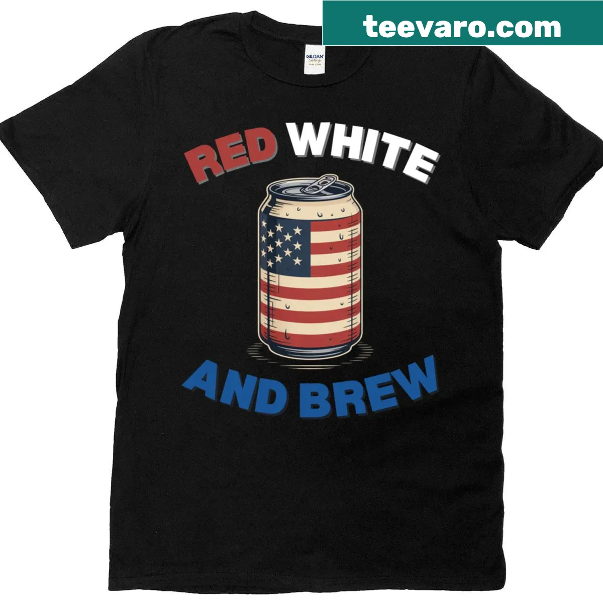 Beer-themed July 4th t-shirt with red, white, and blue design — on a men's t-shirt