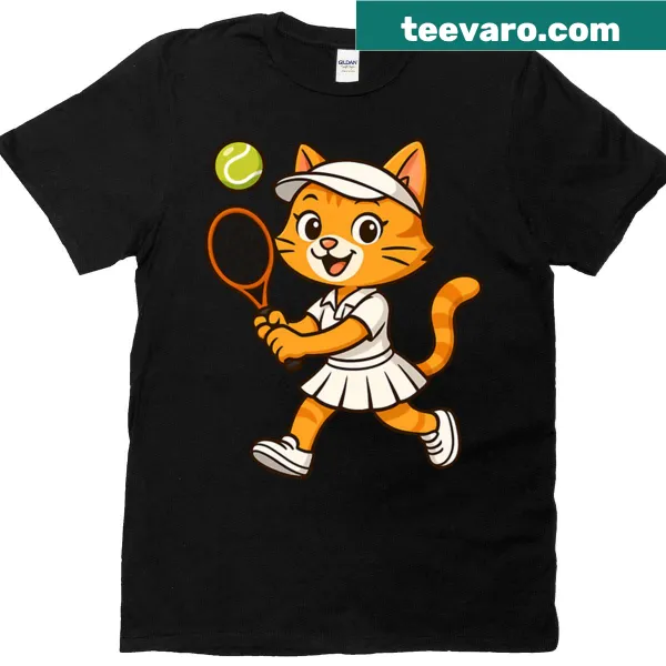 Cute lady cat holding a tennis racket illustration