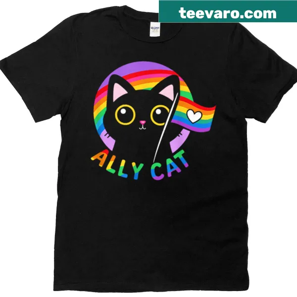 Funny LGBTQ rainbow t-shirt featuring a cat graphic for Pride Month