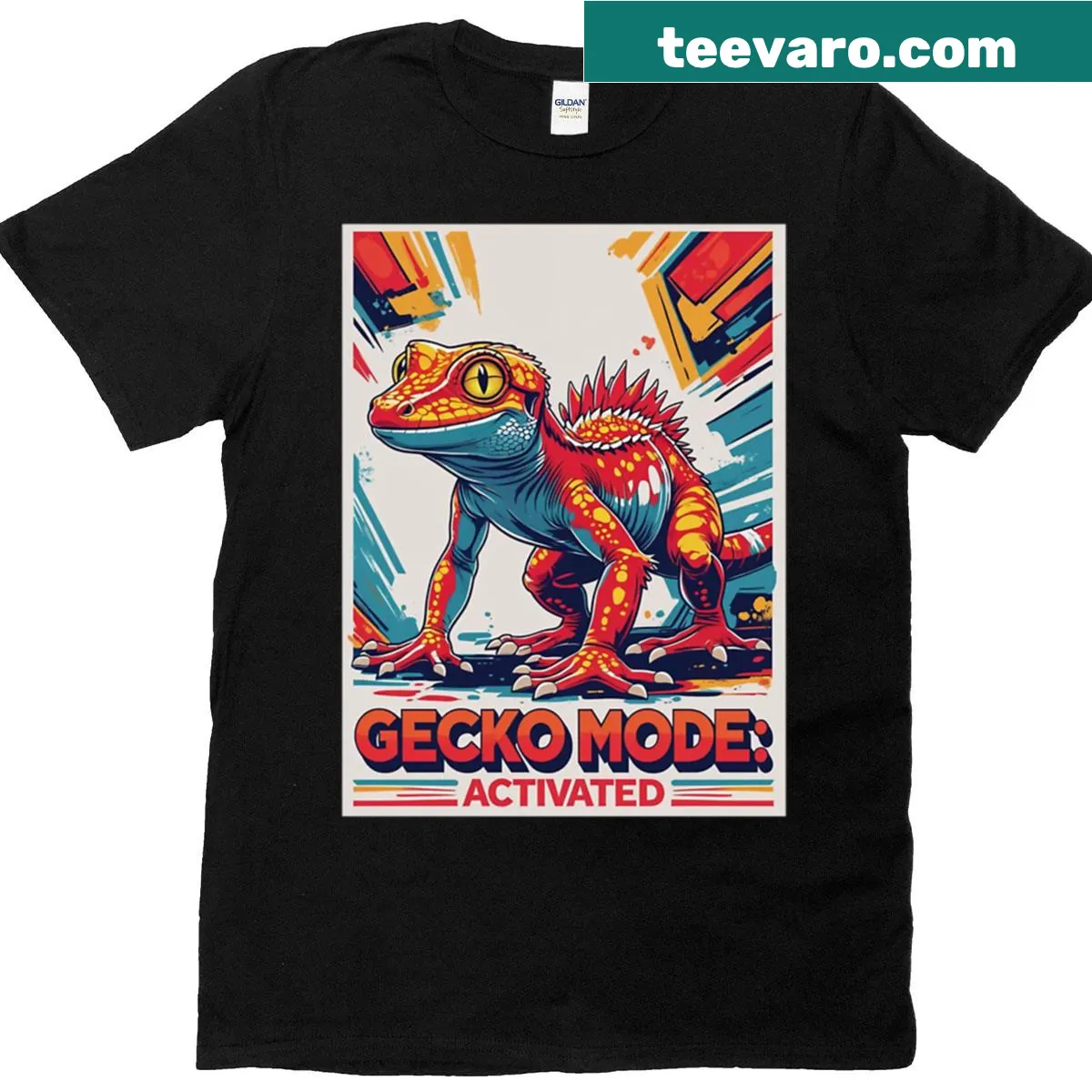 Retro-style T-shirt featuring a gecko design for reptile lovers and gamers — on a men's t-shirt