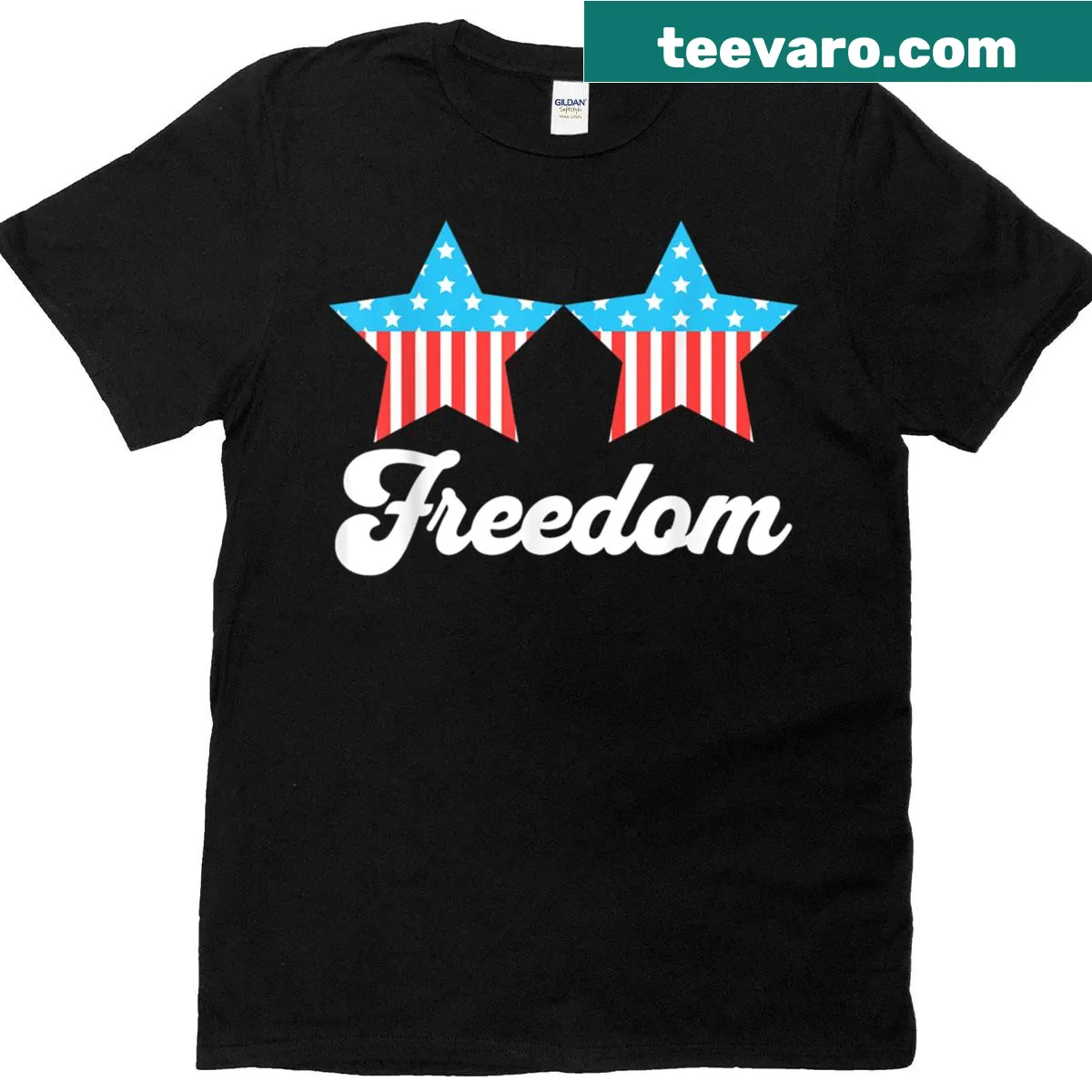 Matching couples T-shirt set for Fourth of July with groovy text — on a men's t-shirt