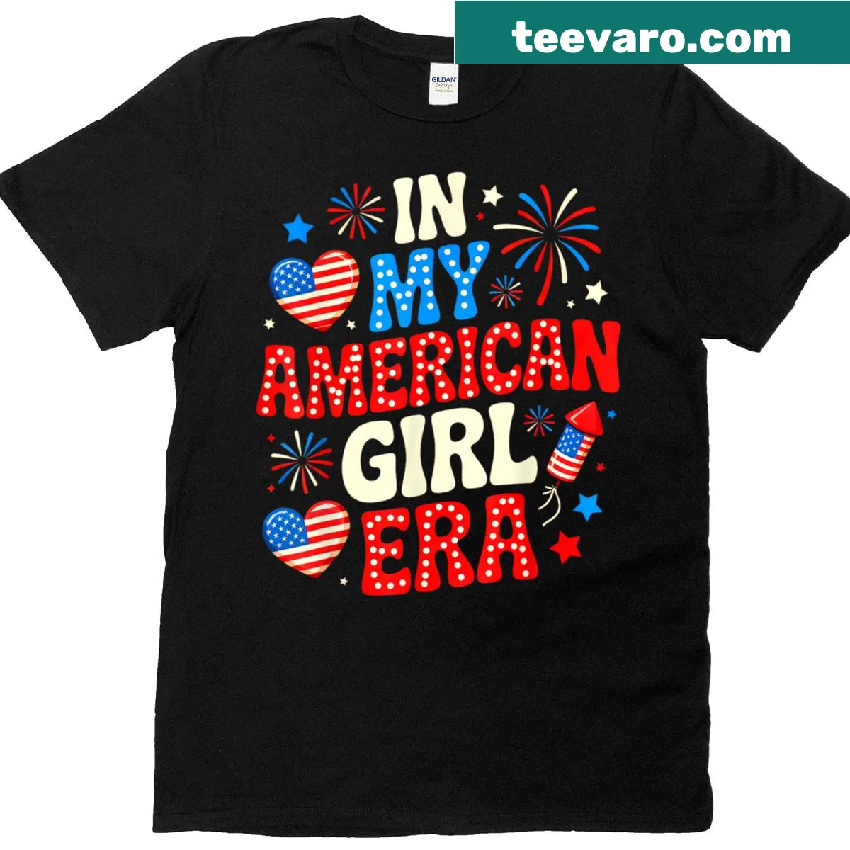 Retro T-shirt for women featuring an American Girl theme for 4th of July — on a men's t-shirt