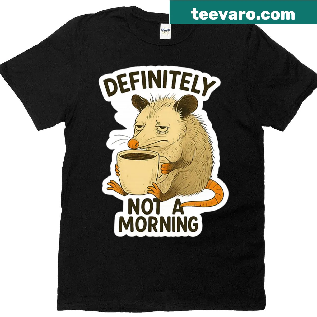 Funny cartoon opossum graphic on an oversized t-shirt. — on a men's t-shirt