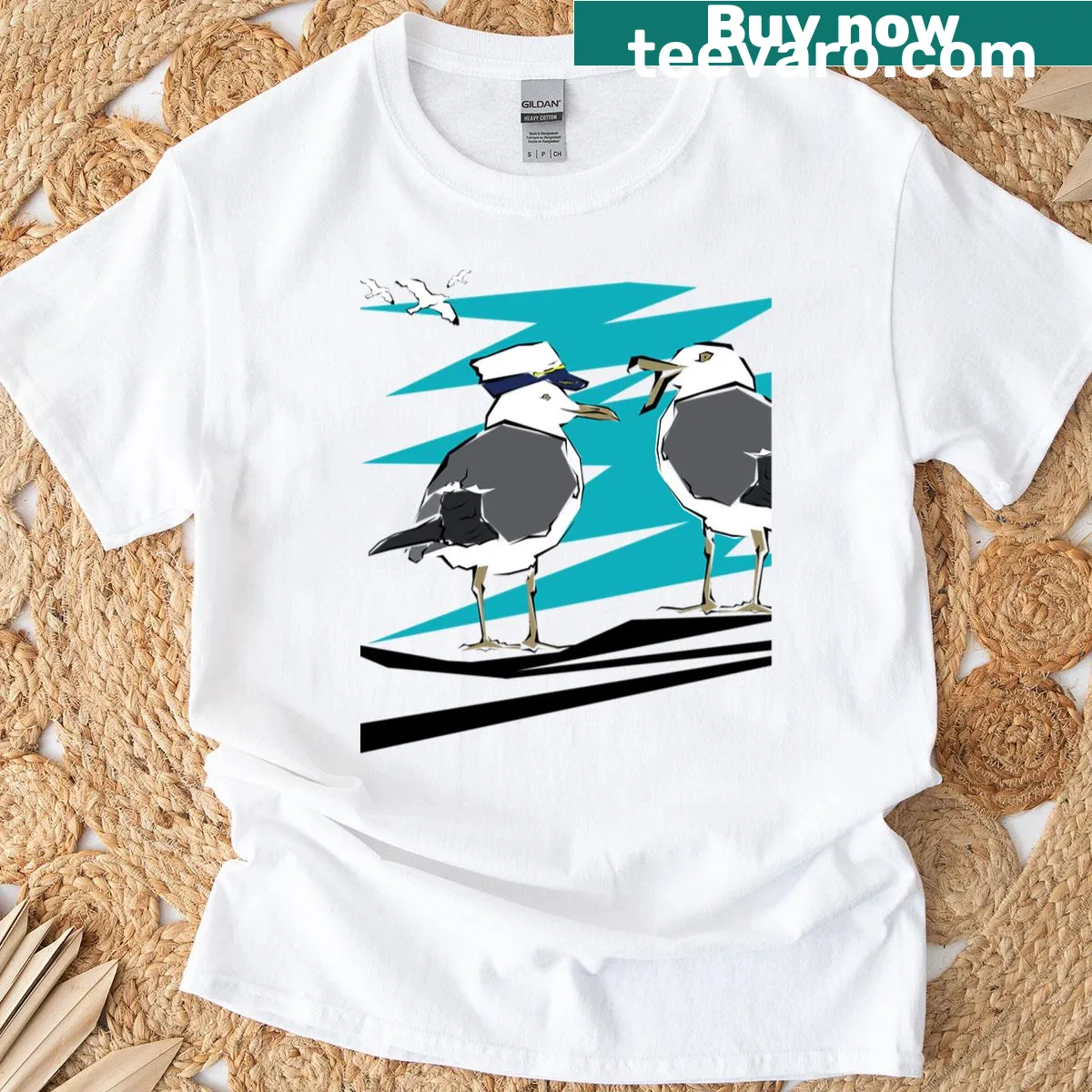 Illustrative Harbor Talk graphic on a casual t-shirt — on a men's t-shirt