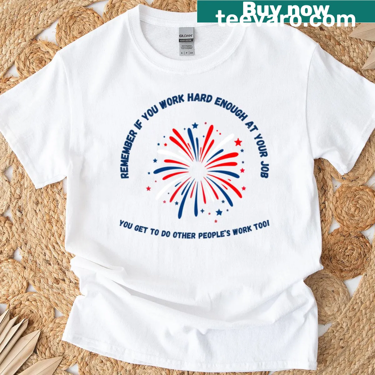 Motivational 'Hard Work' text on an oversized t-shirt — on a men's t-shirt