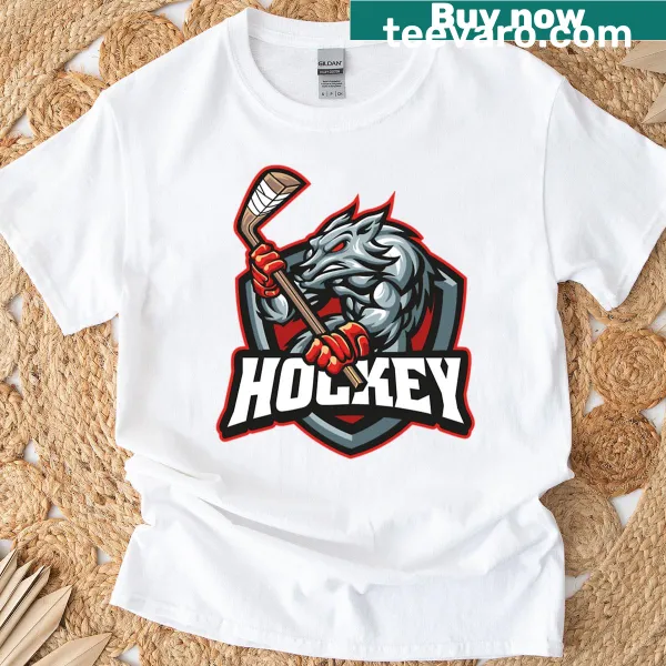 Silhouette of a wolf in hockey pose on T-shirt