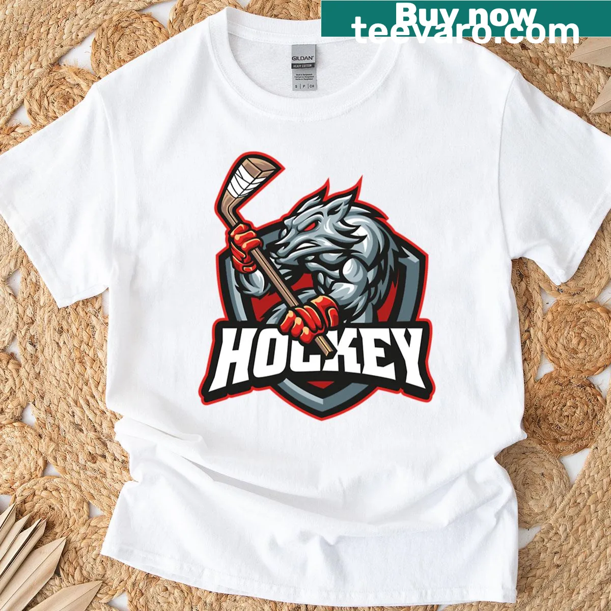 Silhouette of a wolf in hockey pose on T-shirt — on a men's t-shirt