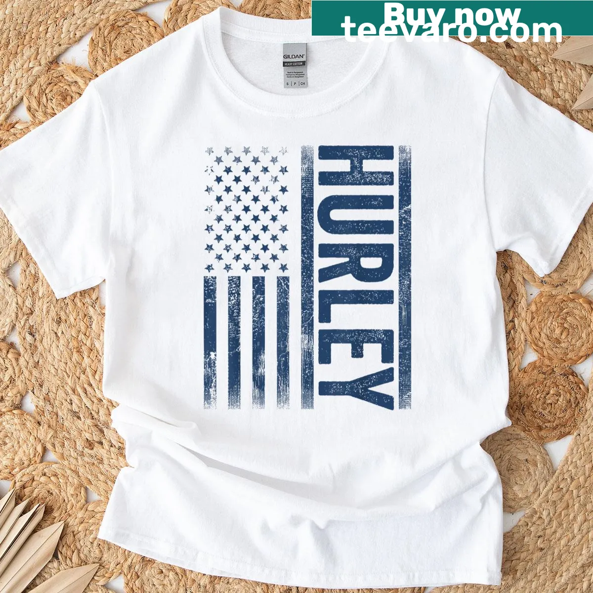 Vintage American flag graphic T-shirt suitable for men and women. — on a men's t-shirt