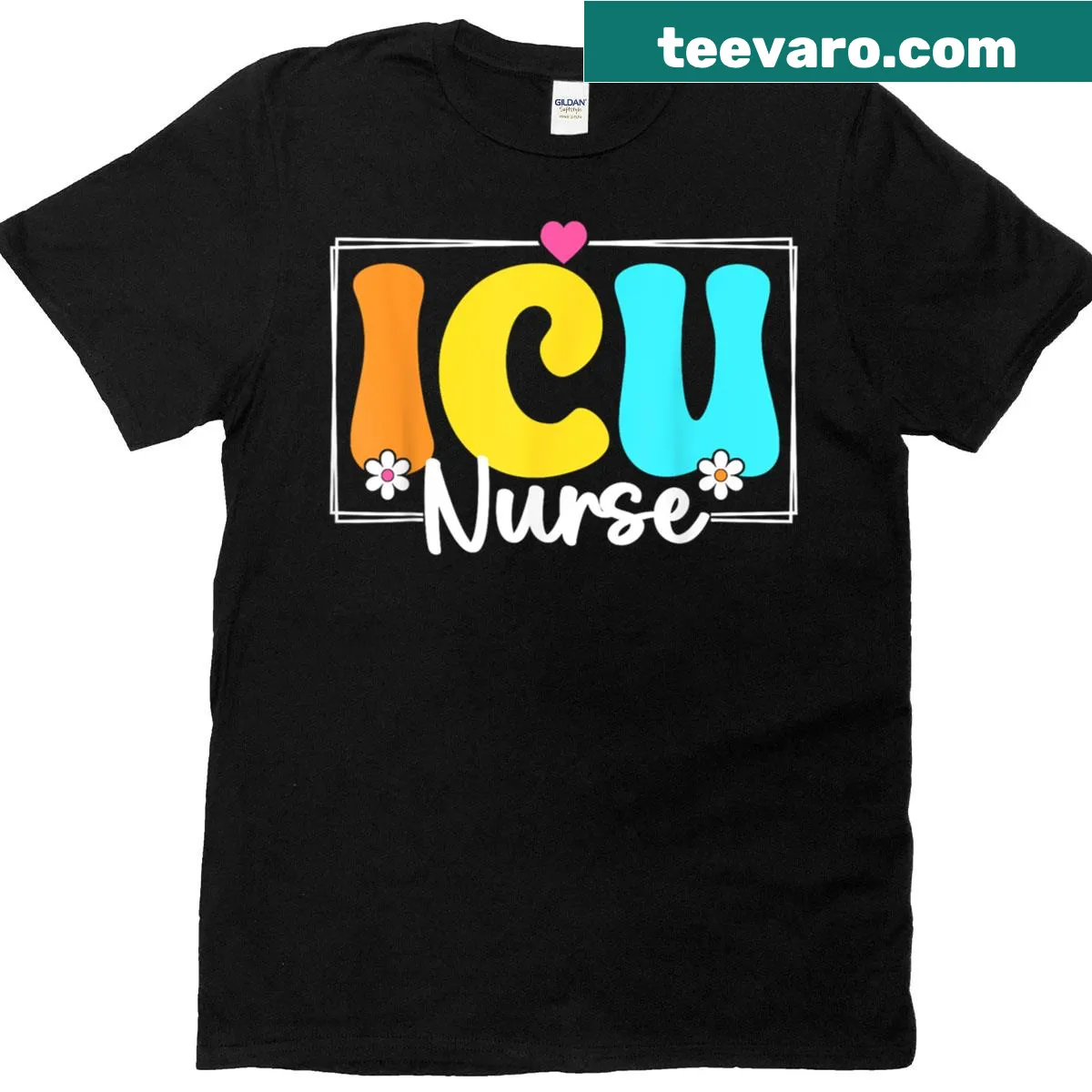 Typography t-shirt for ICU nurses and nursing students — on a men's t-shirt