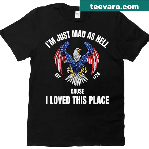 Patriotic T-shirt with eagle graphic and bold text about love for the country