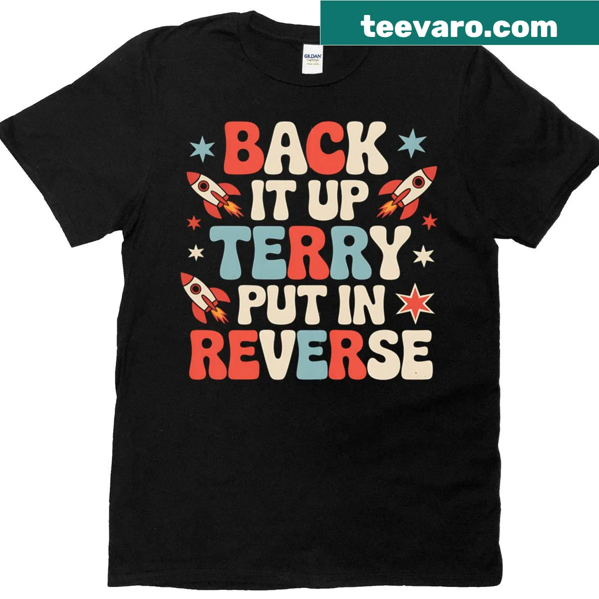 Funny Fourth of July t-shirt with 'It Terry Put Reverse' graphic — on a men's t-shirt
