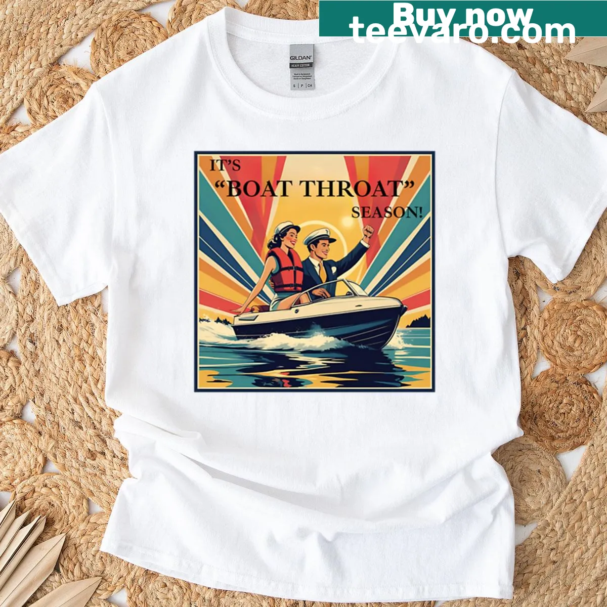 Oversized t-shirt with the phrase 'It's Boat Throat Season' in bold letters — on a men's t-shirt