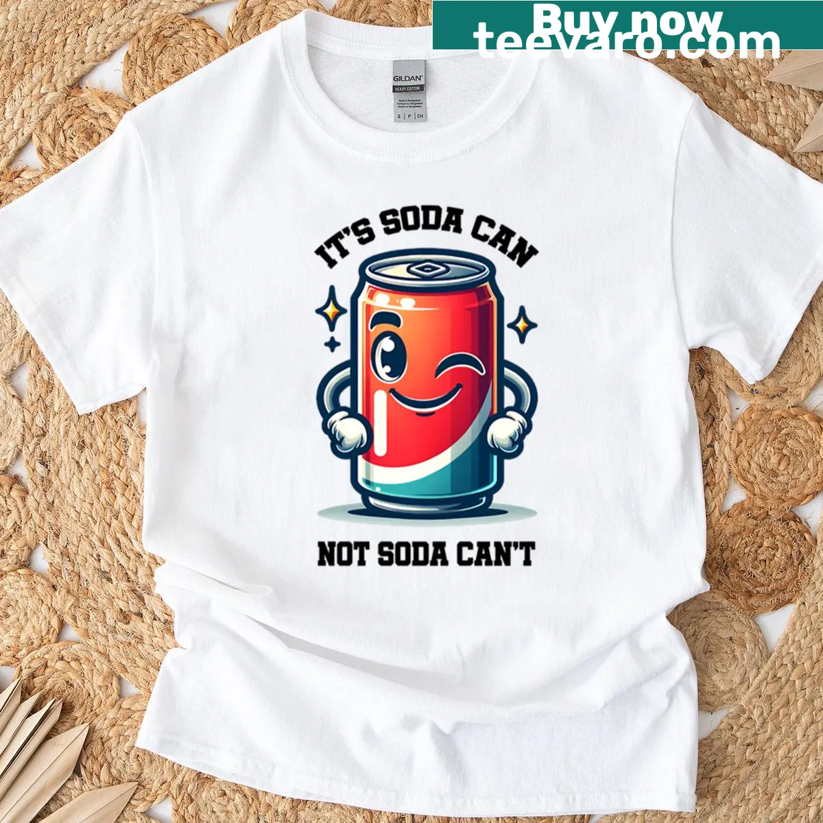 Soda pun t-shirt with motivational quote about soda cans — on a men's t-shirt