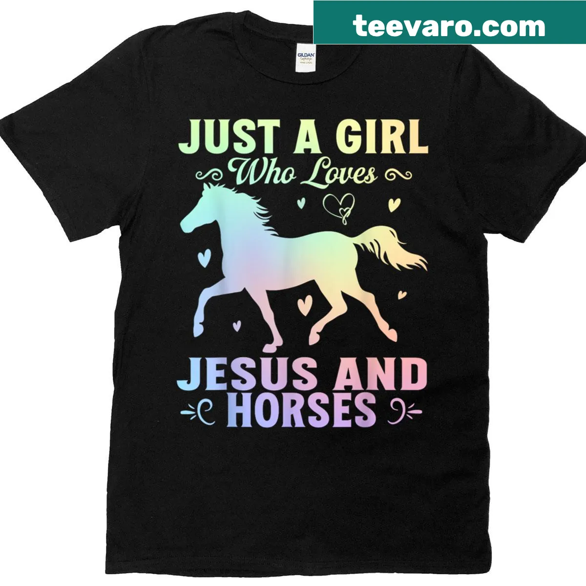 T-shirt featuring the phrase Just A Girl Who Loves Jesus And Horses in a charming script. — on a men's t-shirt