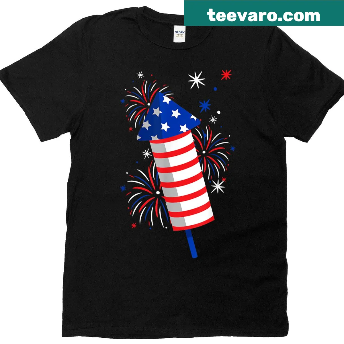 Sarcastic couple t-shirt for Fourth of July with fireworks theme — on a men's t-shirt