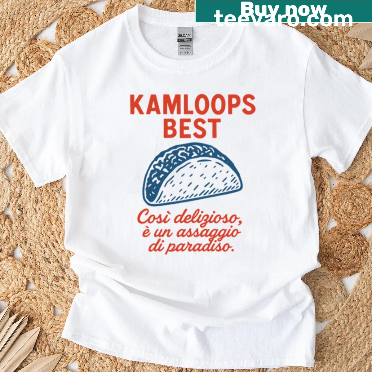Oversized tee featuring a funny taco graphic with Italian elements — on a men's t-shirt