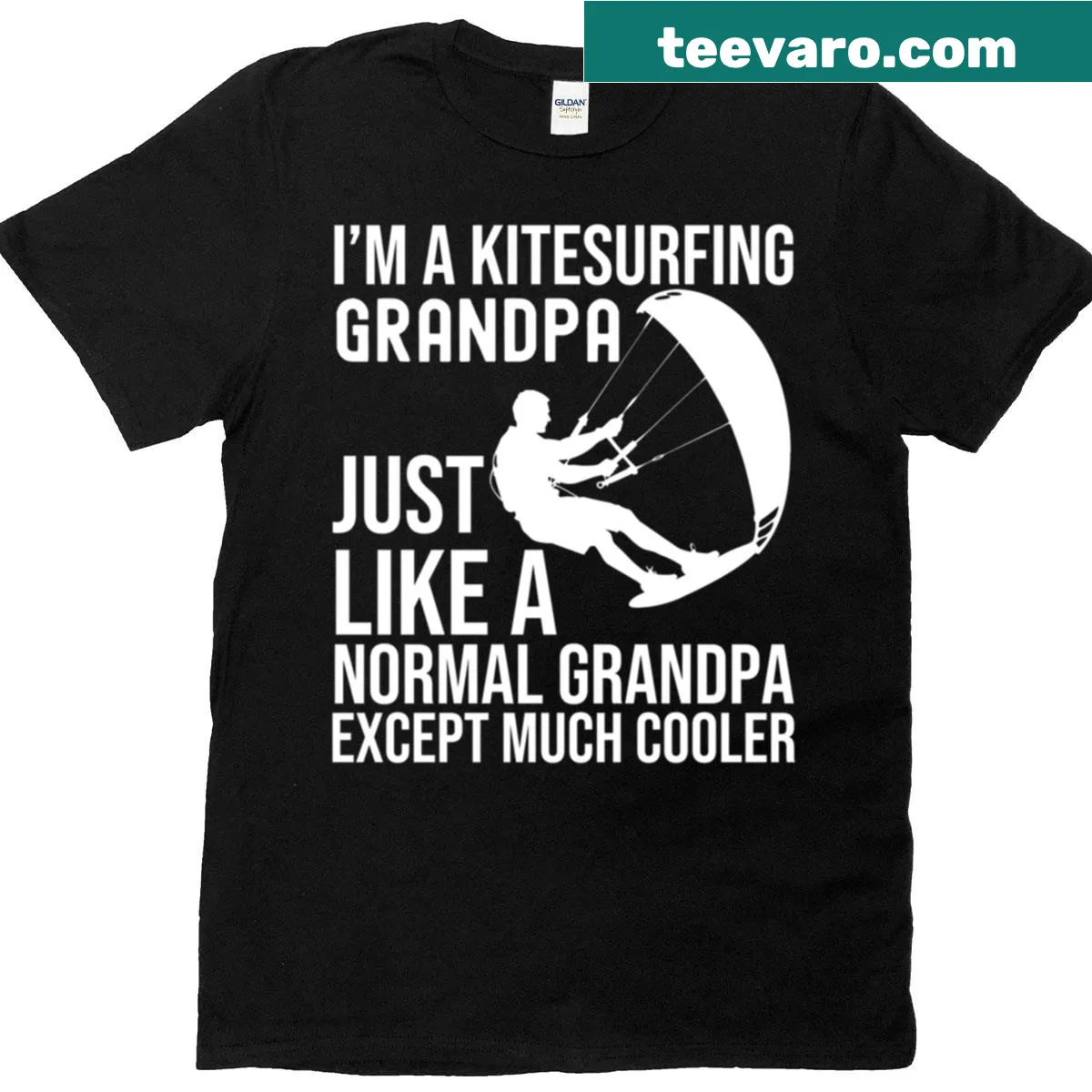 Illustration of a grandpa kitesurfing on a T-shirt — on a men's t-shirt