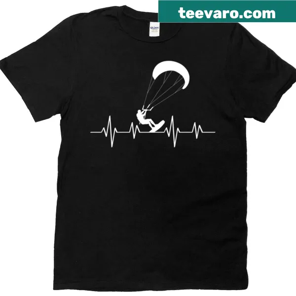 Heartbeat line transforming into a kitesurfer graphic on a T-shirt