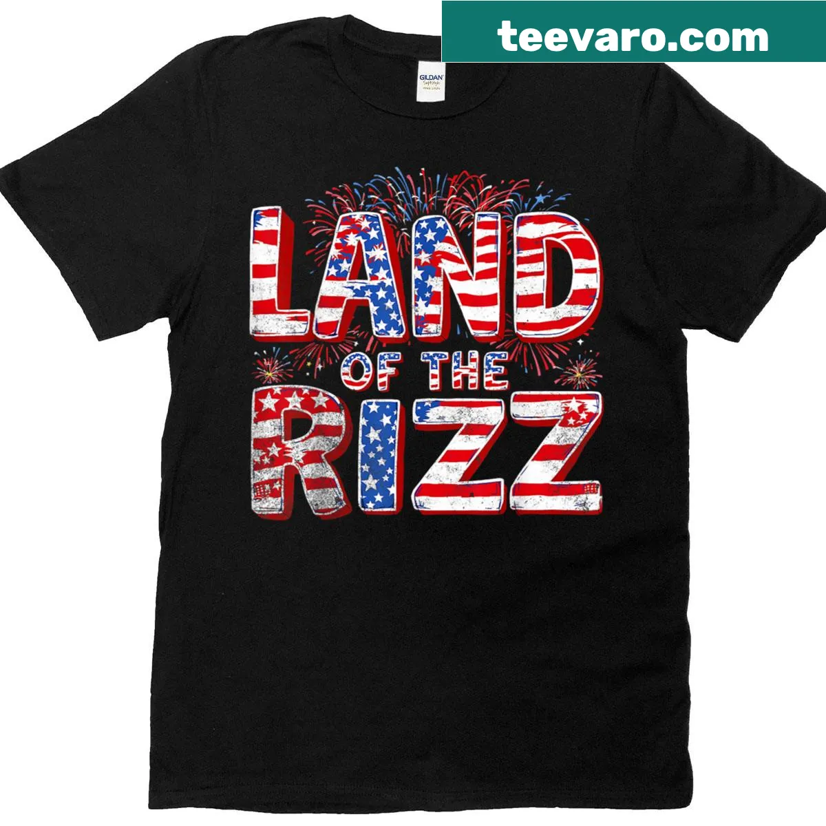 Playful Land Of The Rizz graphic on a 4th of July T-shirt — on a men's t-shirt